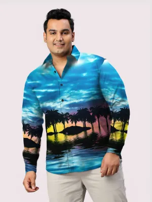 Tropical Sunset Printed Party Wear Shirts Men's Plus Size