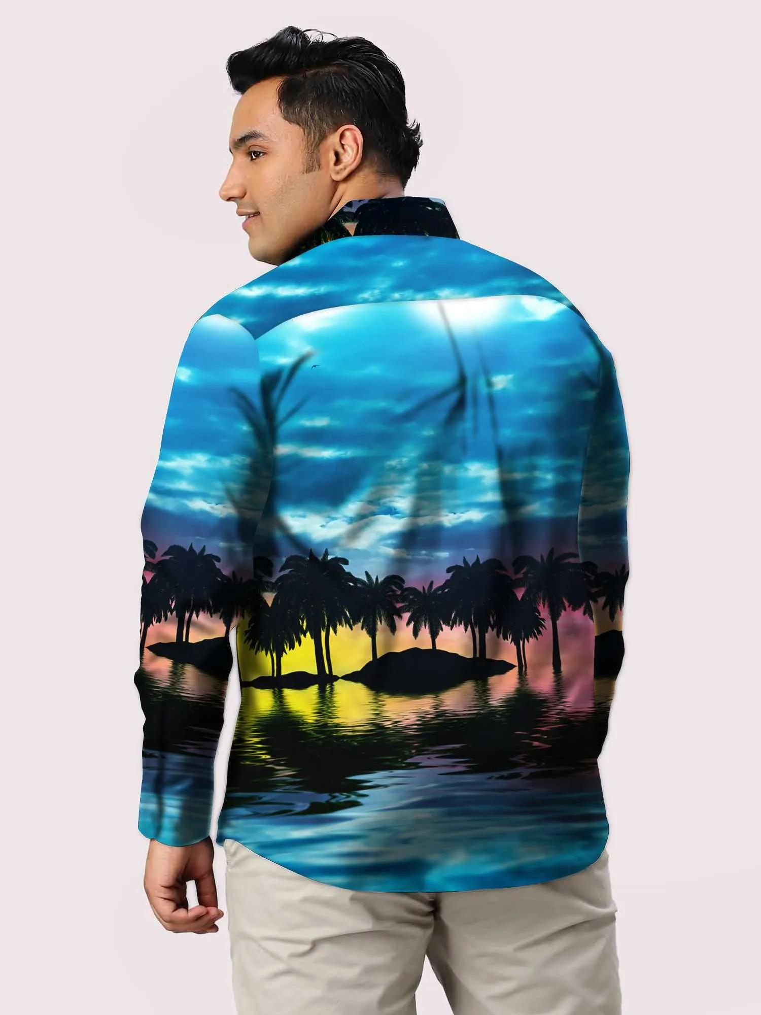 Tropical Sunset Printed Party Wear Shirts Men's Plus Size