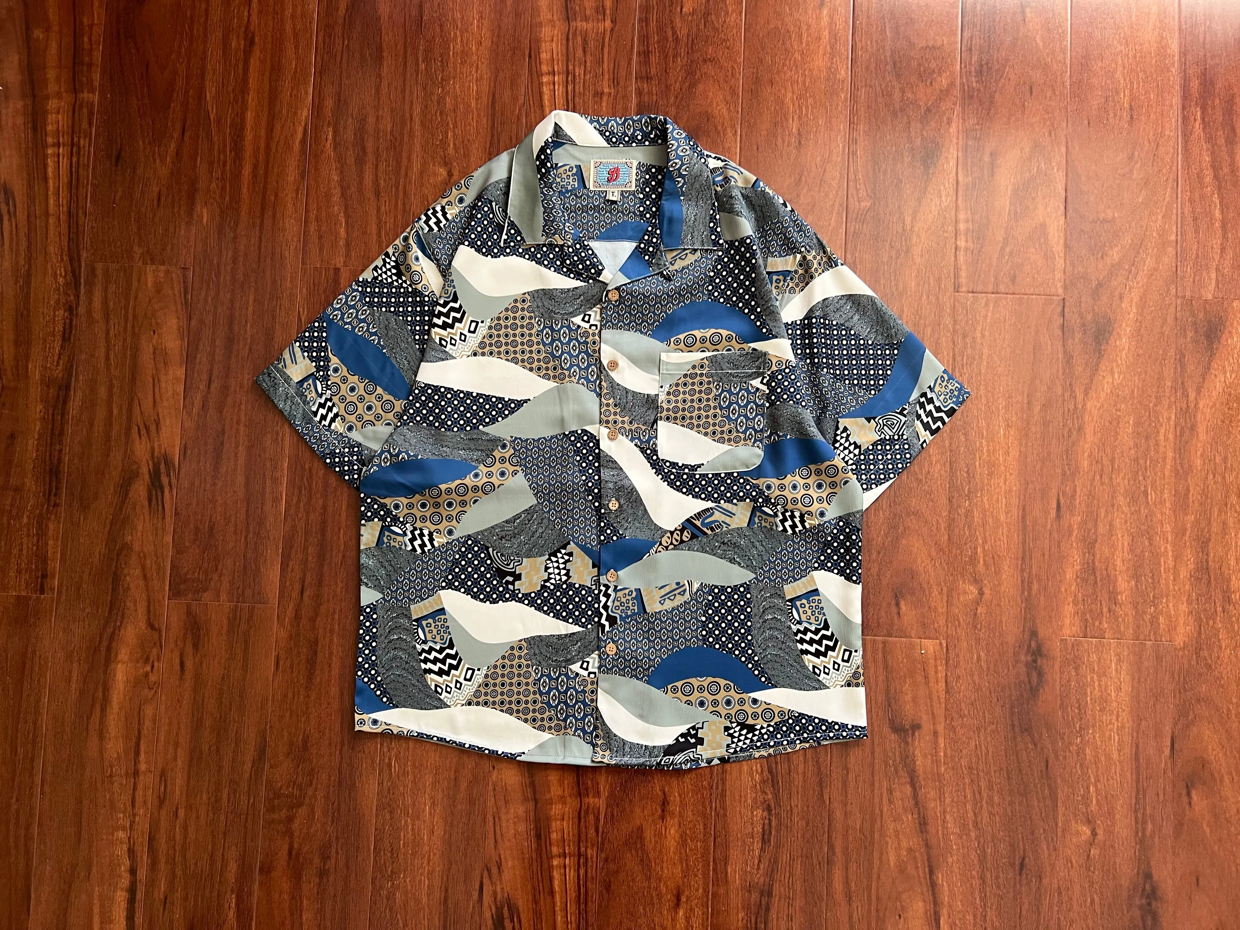 Ukiyoe patchwork style loose pendant Hawaiian Cuban collar print Alohashirt short-sleeved shirt