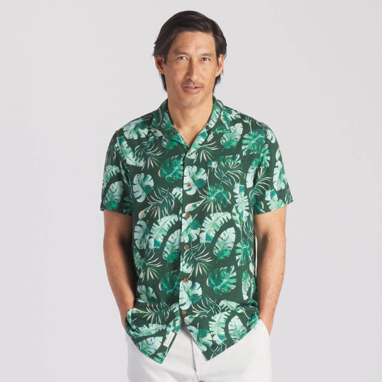 Vintage Hawaiian Camp Collar Shirt - Green Leaf