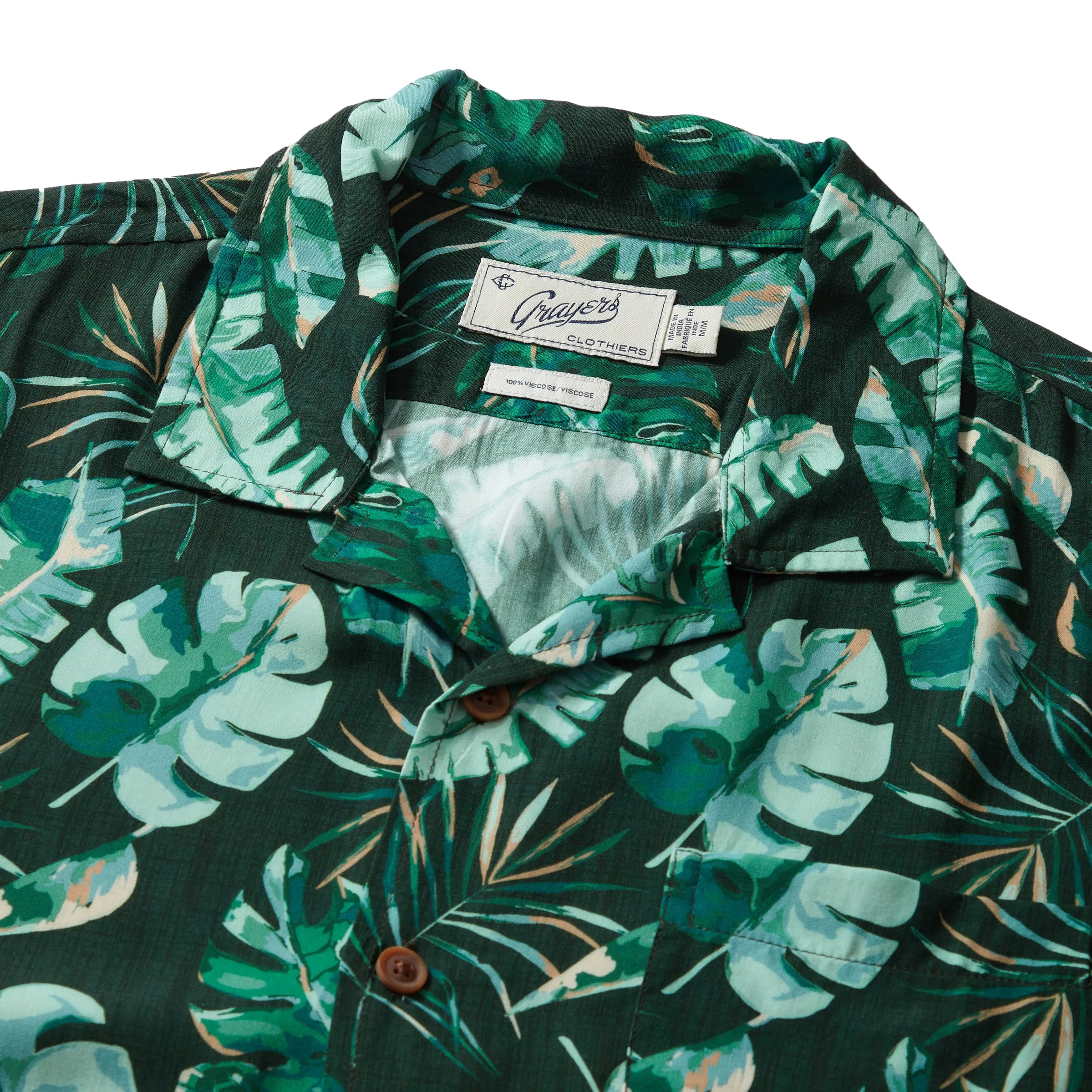 Vintage Hawaiian Camp Collar Shirt - Green Leaf