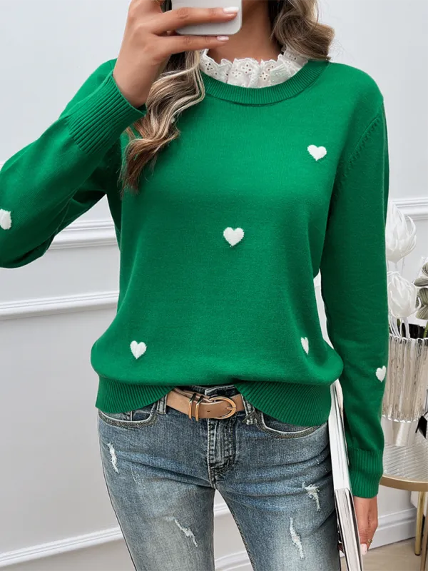 Women's Temperament Casual Embroidered Love Heart Long Sleeve Sweater